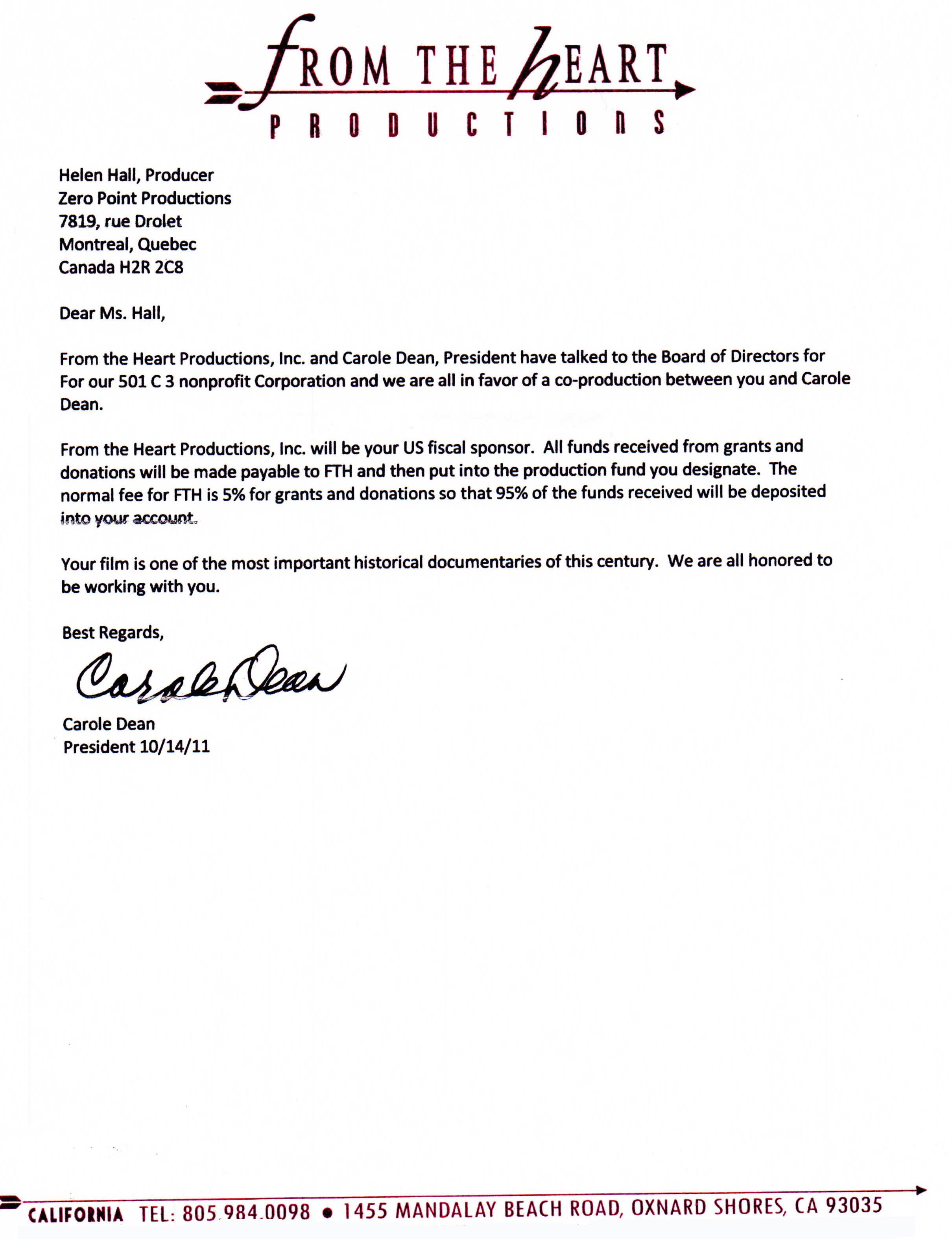 1. Support Letter - FTH Productions